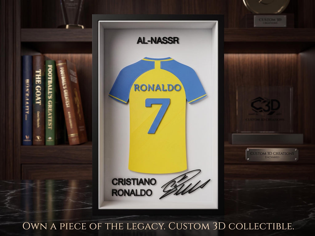 Cristiano Ronaldo Al-Nassr Jersey Shadow Box  • 3D Printed  CR7 Wall Art • Ronaldo Gift • Al-Nassr Football Decor • Jersey Display