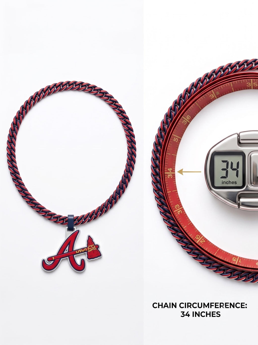 Atlanta Braves Necklace 3D Printed Tomahawk Chain | Oversized Sports Fan Chain Turnover Necklace | Atlanta Baseball Gift For Him Men 34"