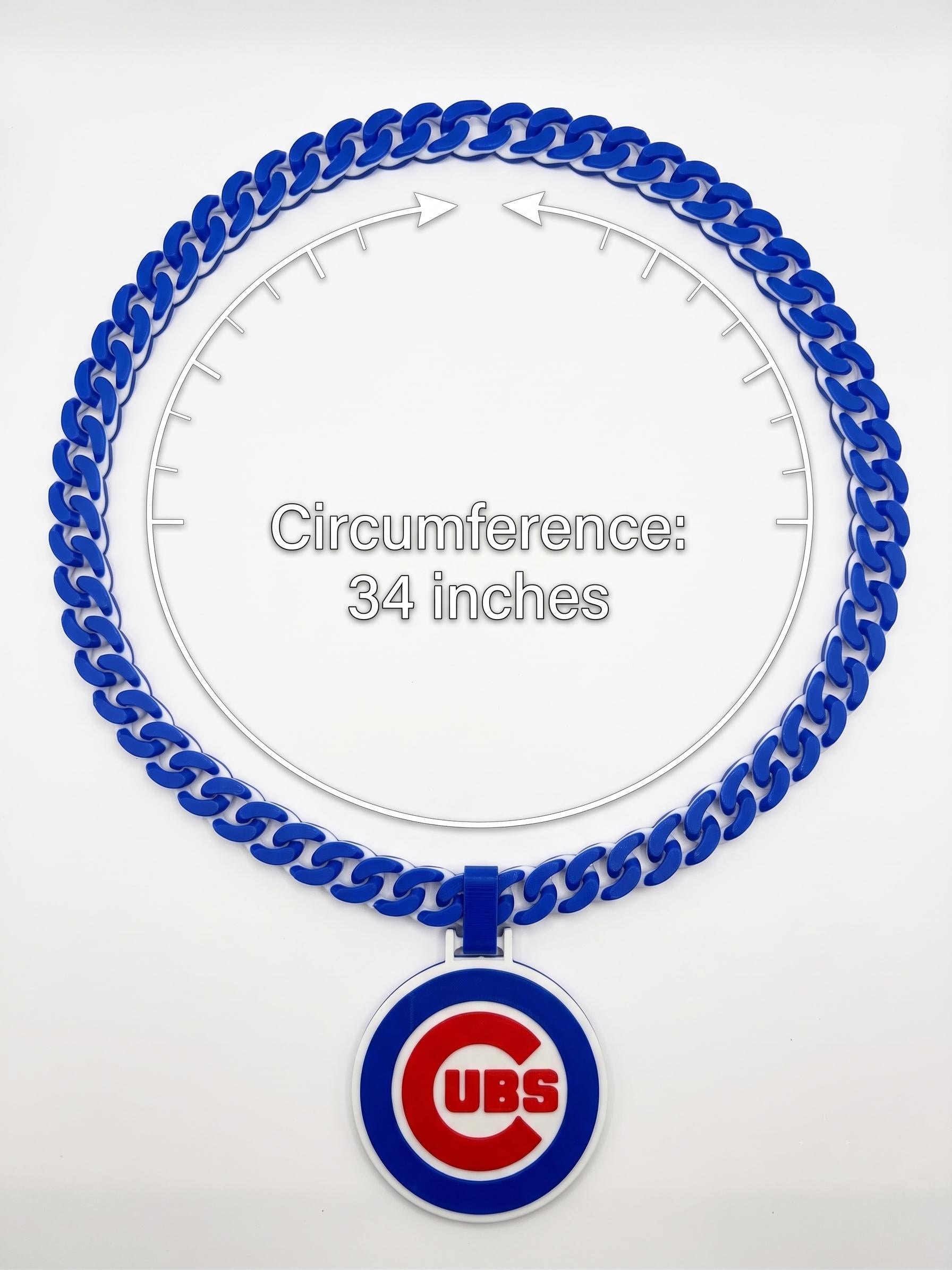 Chicago Cubs 3D Printed Chain Necklace, Large Cubs Logo Pendant, MLB Fan Turnover Chain, Chicago Baseball Gift for Him