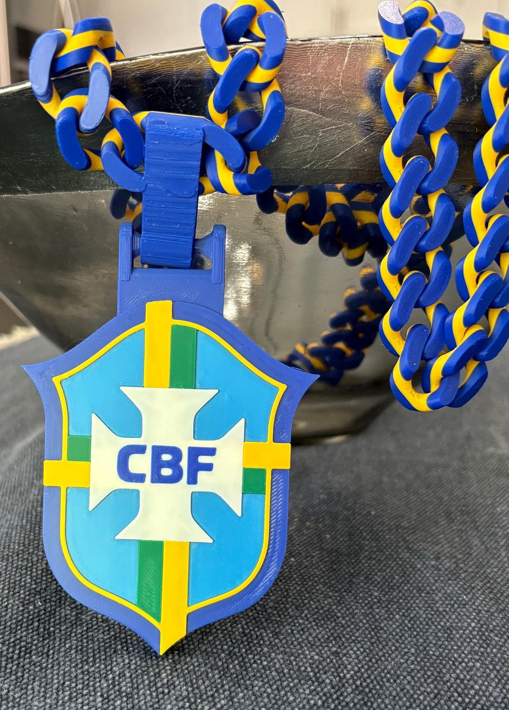 Brazil CBF 3D Printed Necklace & Pendant – Blue Yellow Football Chain – Handmade Soccer Jewelry – Fan Gift Inspired by Neymar– Seleção