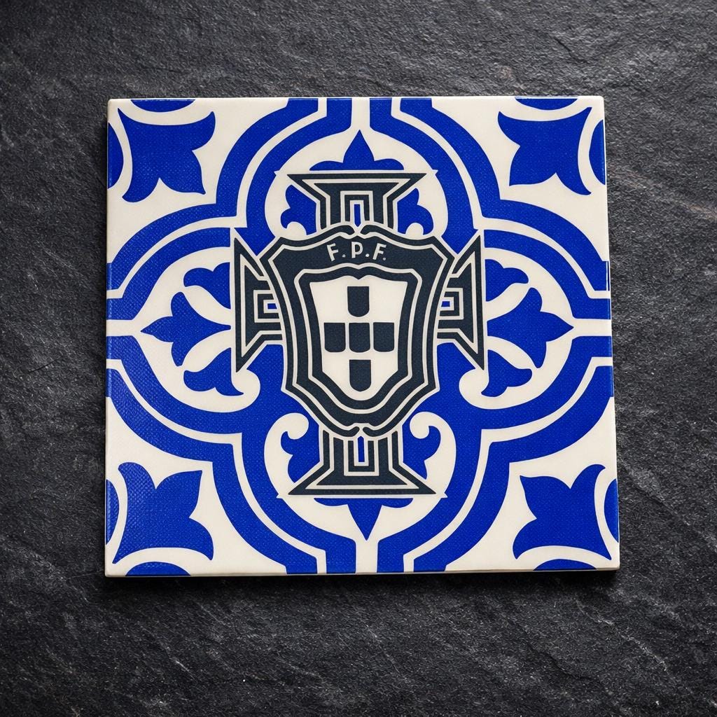 Portugal FPF Azulejo Coaster Set of 4 – 3D Printed Blue White Away Theme – Handmade Football Gift for Fans- Mediterranean Decor – Ronaldo