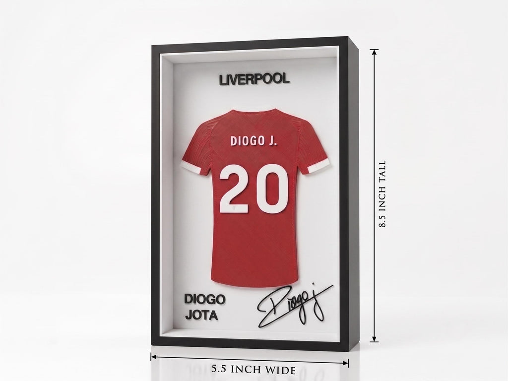 Diogo Jota Liverpool FC 3D Printed Jersey Shadow Box | Soccer Dorm Decor & Desk Art | Back to School Sports Fan Gift | 8.5" x 5.5" Frame