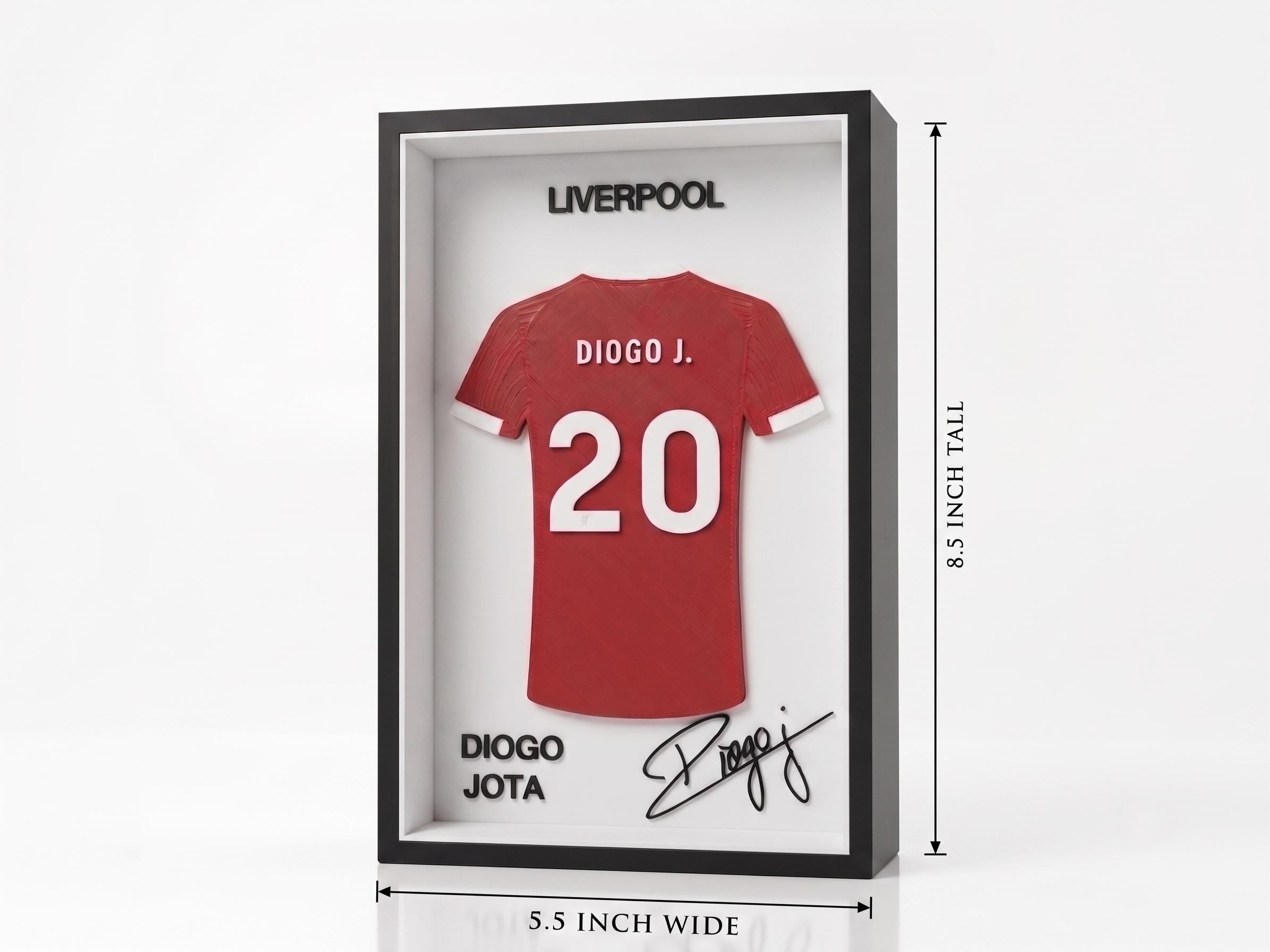 Diogo Jota Liverpool FC 3D Printed Jersey Shadow Box | Soccer Dorm Decor & Desk Art | Back to School Sports Fan Gift | 8.5" x 5.5" Frame