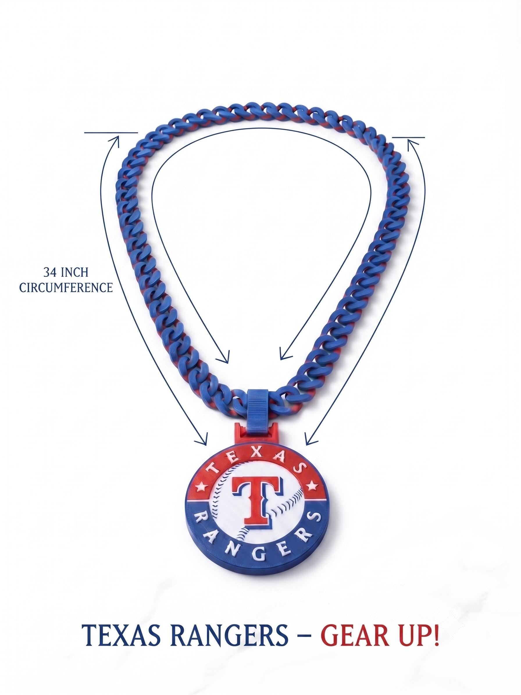Texas Rangers Necklace - 3D Printed Fan Jewelry - Baseball Gift for Him or Her - Unique MLB Fan Gear - Game Day Accessory
