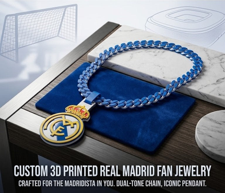Real Madrid Necklace , 3D Printed Madridista Chain And Pendant- 34 Inch Chain