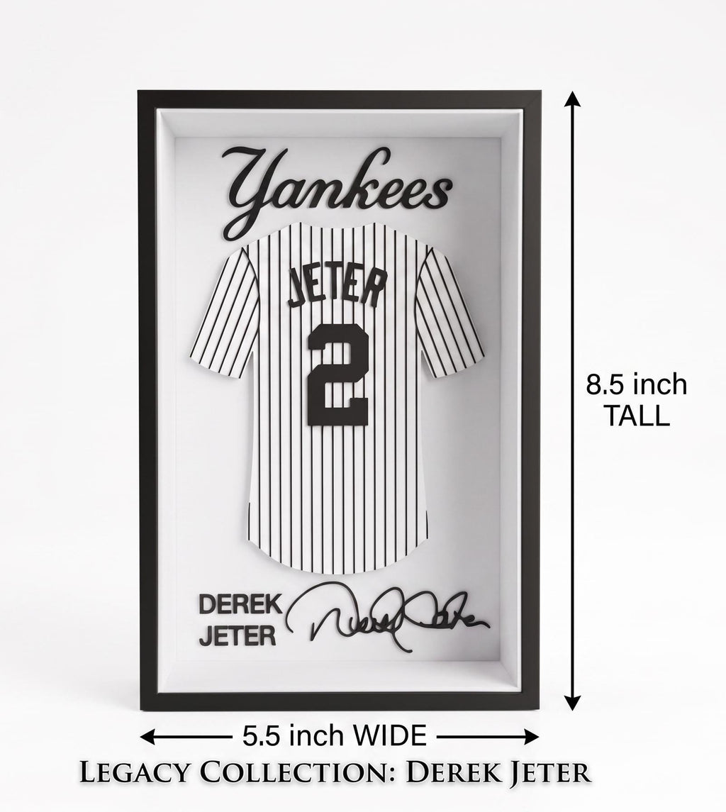 Derek Jeter New York Yankees 3D Printed Jersey Shadow Box – No. 2 "The Captain" – Wall Decor, Desk & Shelf Sports Memorabilia Fan Gift