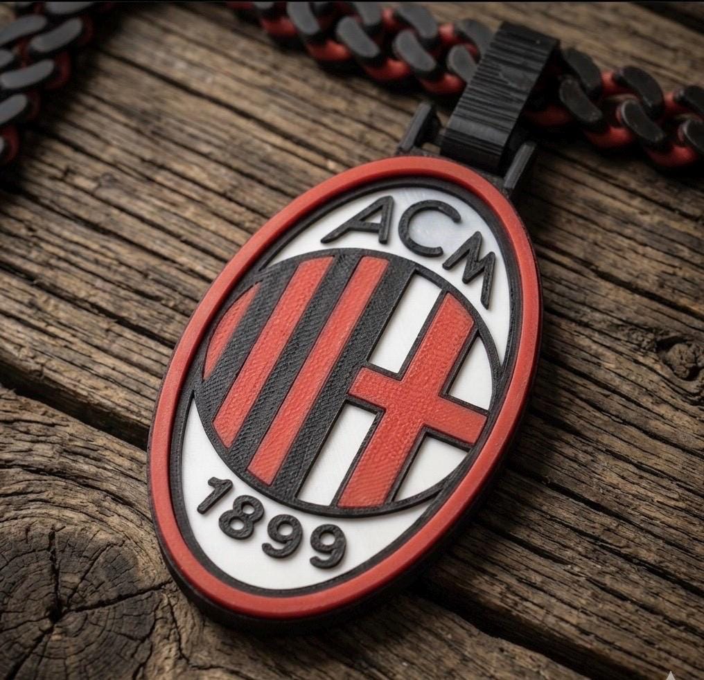 AC Milan Rossoneri 3D Printed Necklace & Pendant – Red Black Football Chain – Handmade Soccer Jewelry – Fan Gift for Supporters – UCL