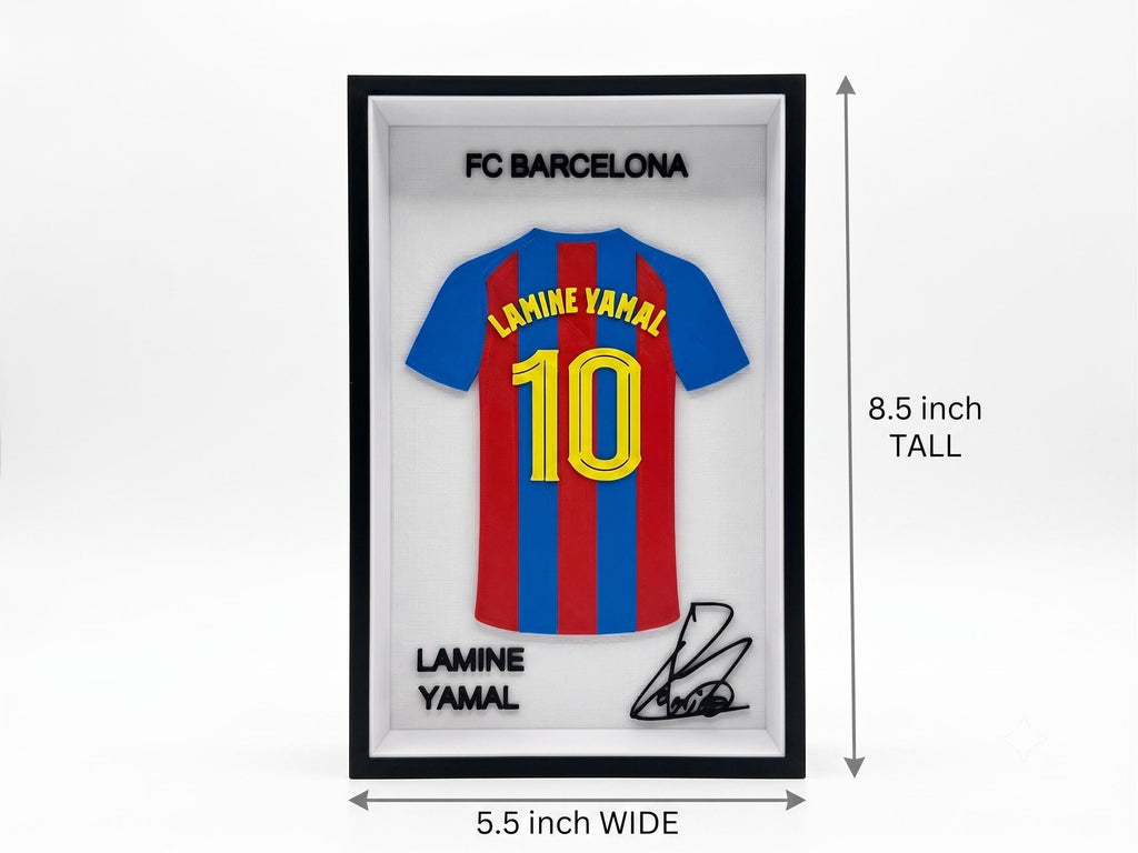 Lamine Yamal FC Barcelona Jersey Shadow Box | 3D Printed Soccer Art | Boys Dorm & Desk Decor | Back to School Sports Gift | Wall Shelf