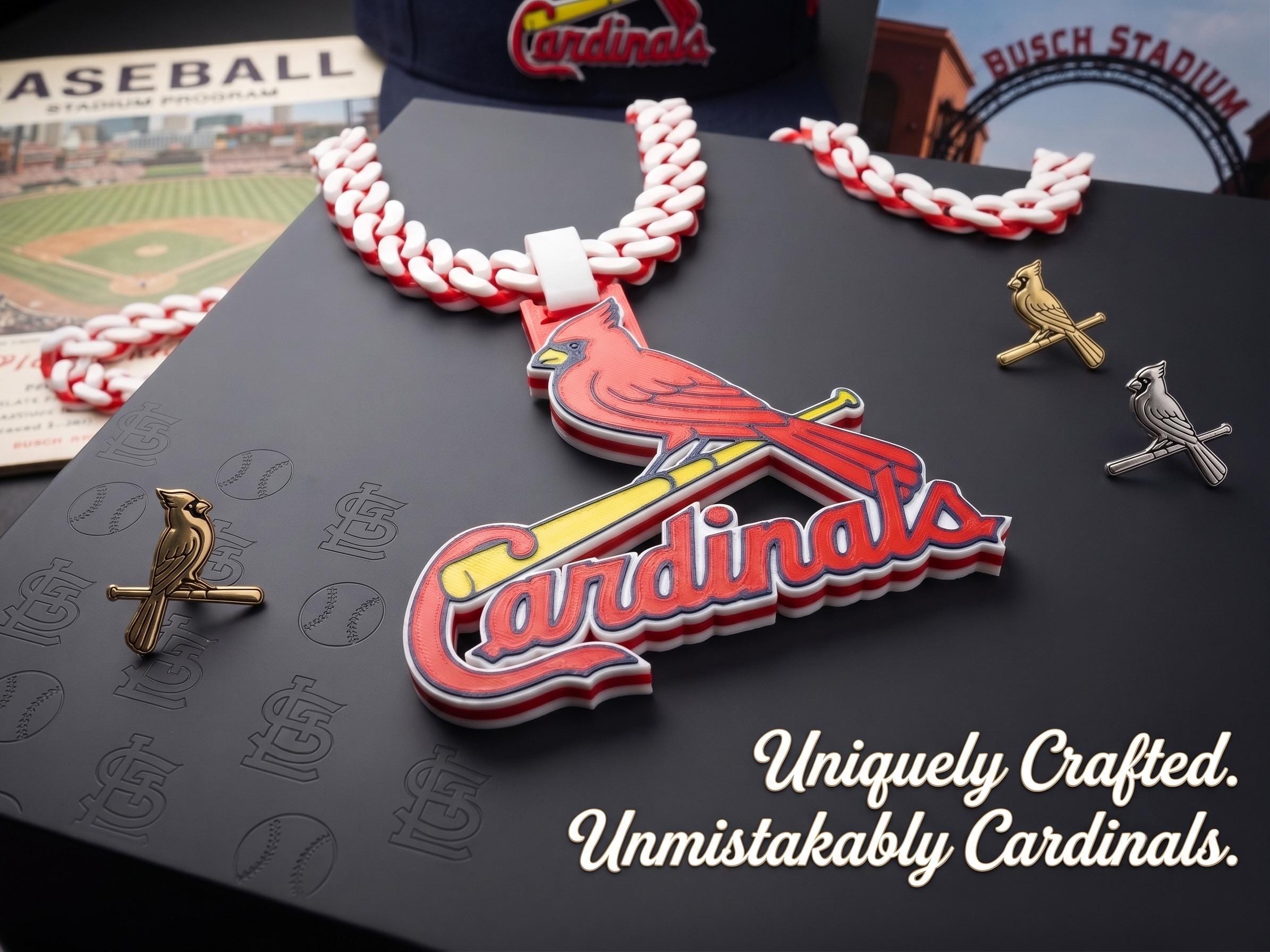 St Louis Cardinals 3D Printed Necklace - Custom MLB Fan Chain - Red and White Cuban Link Sports Medallion - Cardinals Baseball Gift for Him