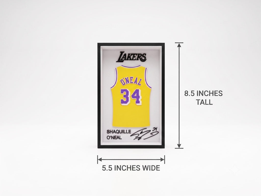Shaq Lakers Jersey Shadow Box | NBA 3D Printed Basketball Wall & Desk Art | Dorm Room Decor, Back to School Gift for Men, Sports Shelf Decor