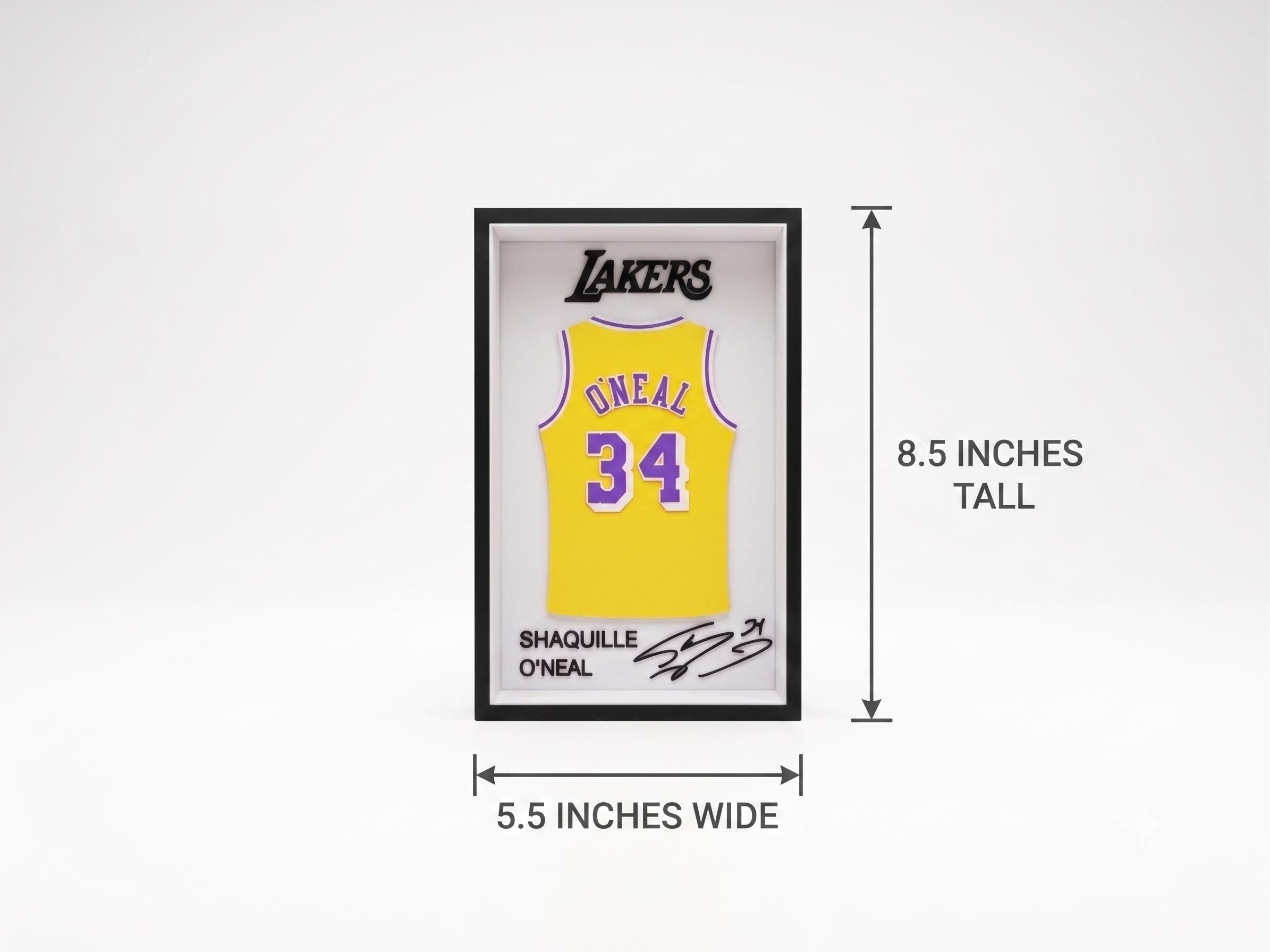 Shaq Lakers Jersey Shadow Box | NBA 3D Printed Basketball Wall & Desk Art | Dorm Room Decor, Back to School Gift for Men, Sports Shelf Decor