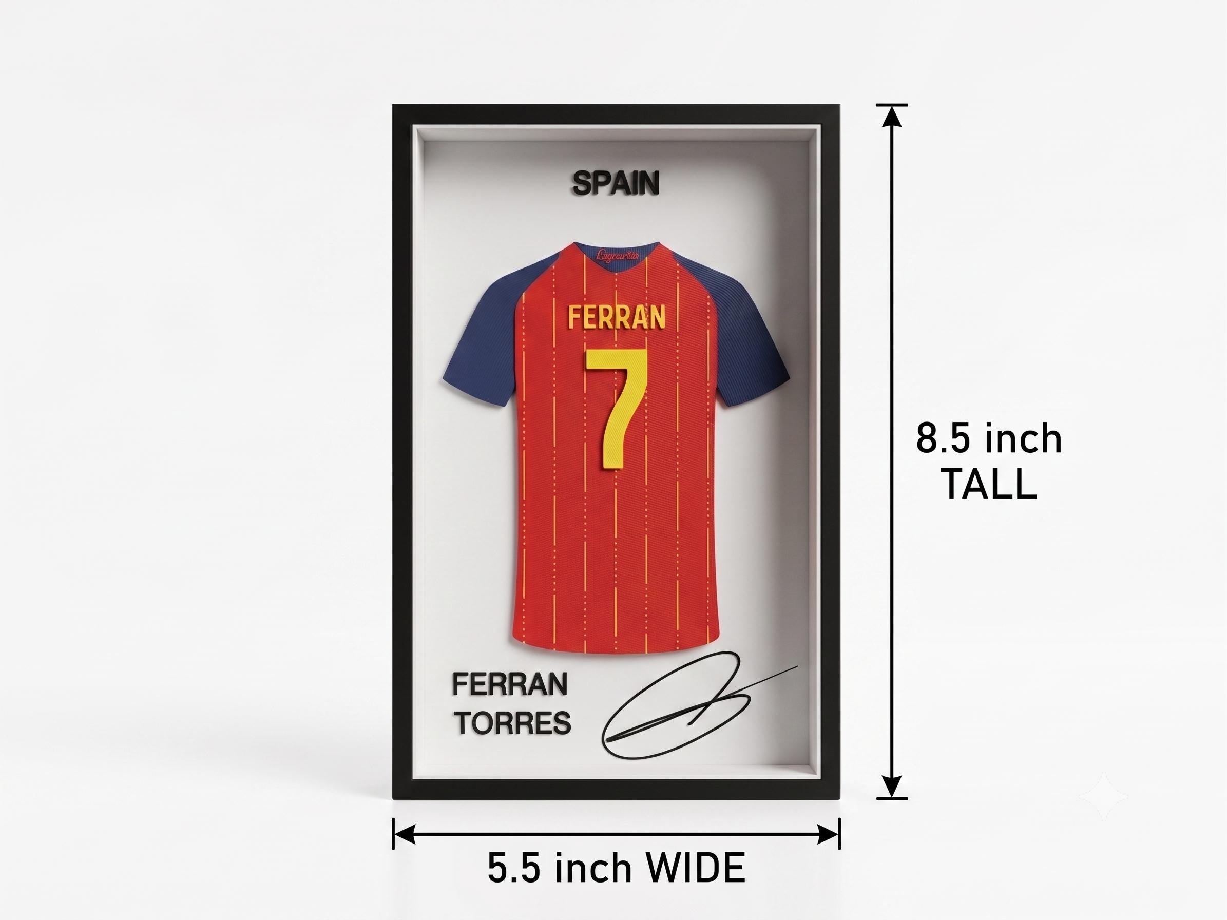 Ferran Torres Spain 3D Printed Jersey Shadow Box | 2026 World Cup Game Winning Goal Scorer Art | Soccer Desk & Wall Decor | Dorm Room