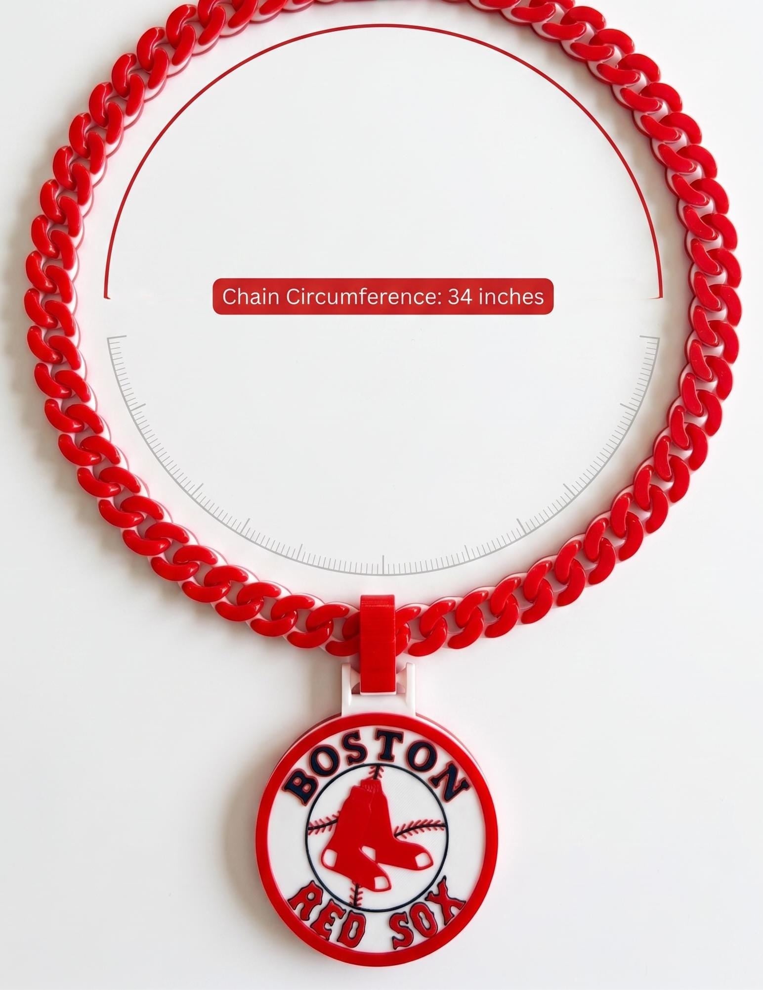 Boston Red Sox Necklace, 3D Printed Red Sox Chain, Large Baseball Pendant Statement Necklace, Boston Fan Game Day Gear, 34 Inch Big Chain