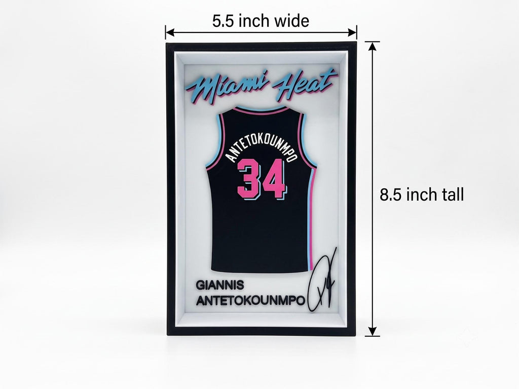 Miami Heat Giannis Jersey Shadow Box | 3D Printed NBA Dorm Room & Desk Shelf Decor | Back to School Sports Fan Gift | Basketball Wall Art