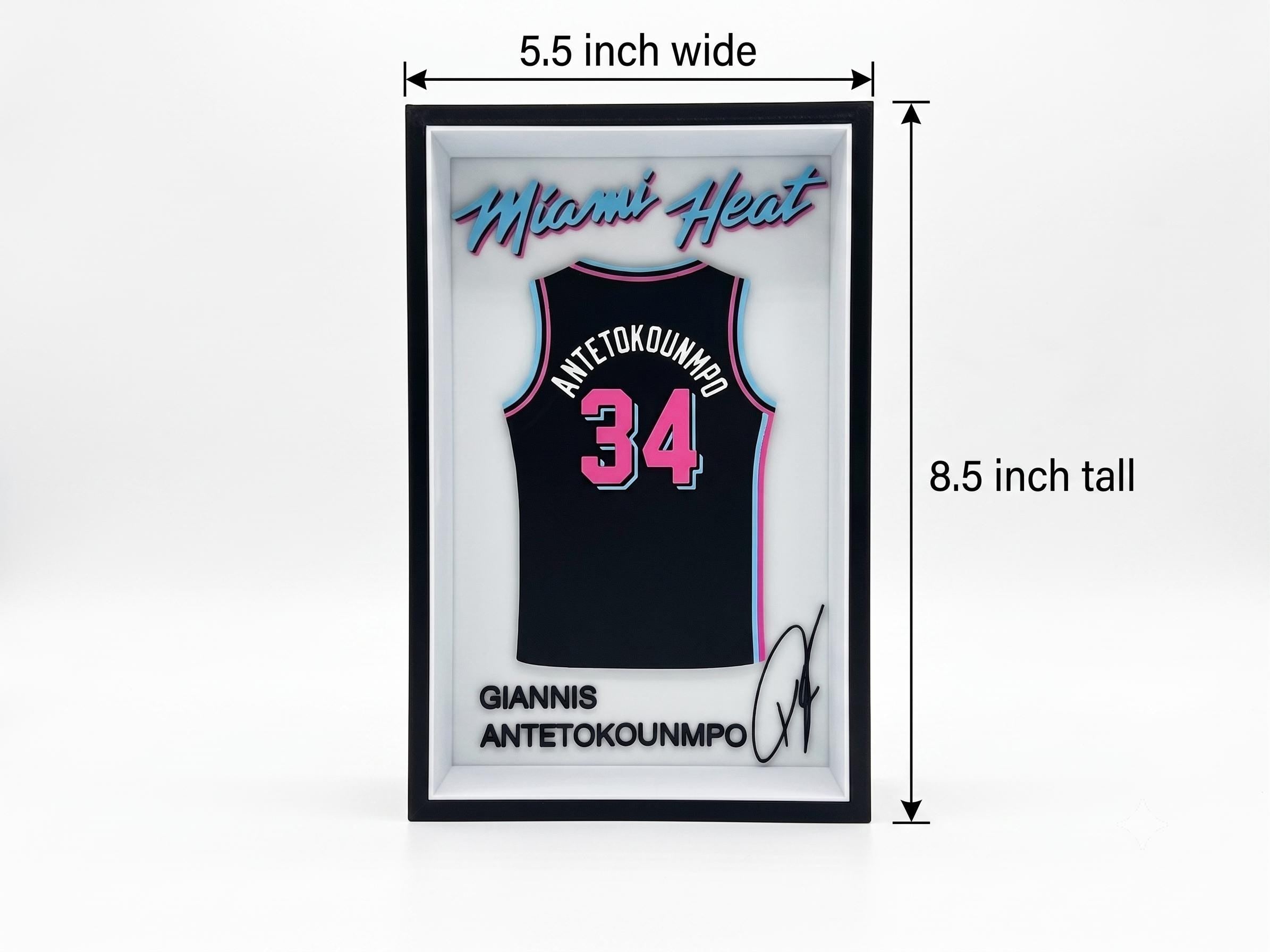 Miami Heat Giannis Jersey Shadow Box | 3D Printed NBA Dorm Room & Desk Shelf Decor | Back to School Sports Fan Gift | Basketball Wall Art