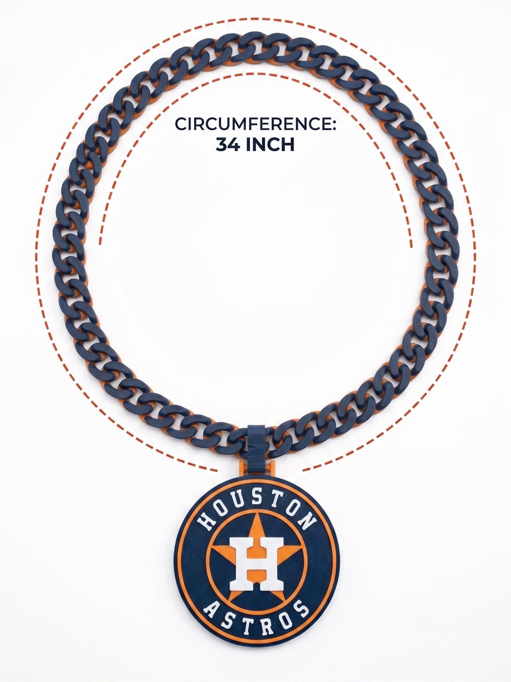 Houston Astros Necklace 34in Chain | 3D Printed MLB Baseball Fan Statement Medallion | Houston Baseball Chain Jewelry Large Pendant Gift