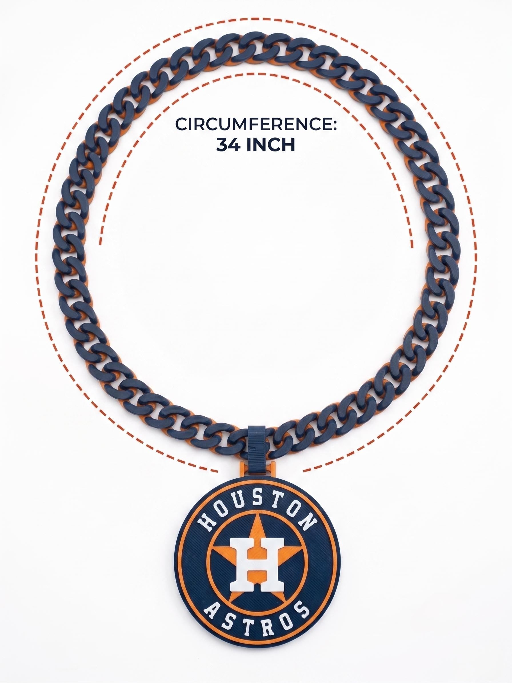 Houston Astros Necklace 34in Chain | 3D Printed MLB Baseball Fan Statement Medallion | Houston Baseball Chain Jewelry Large Pendant Gift