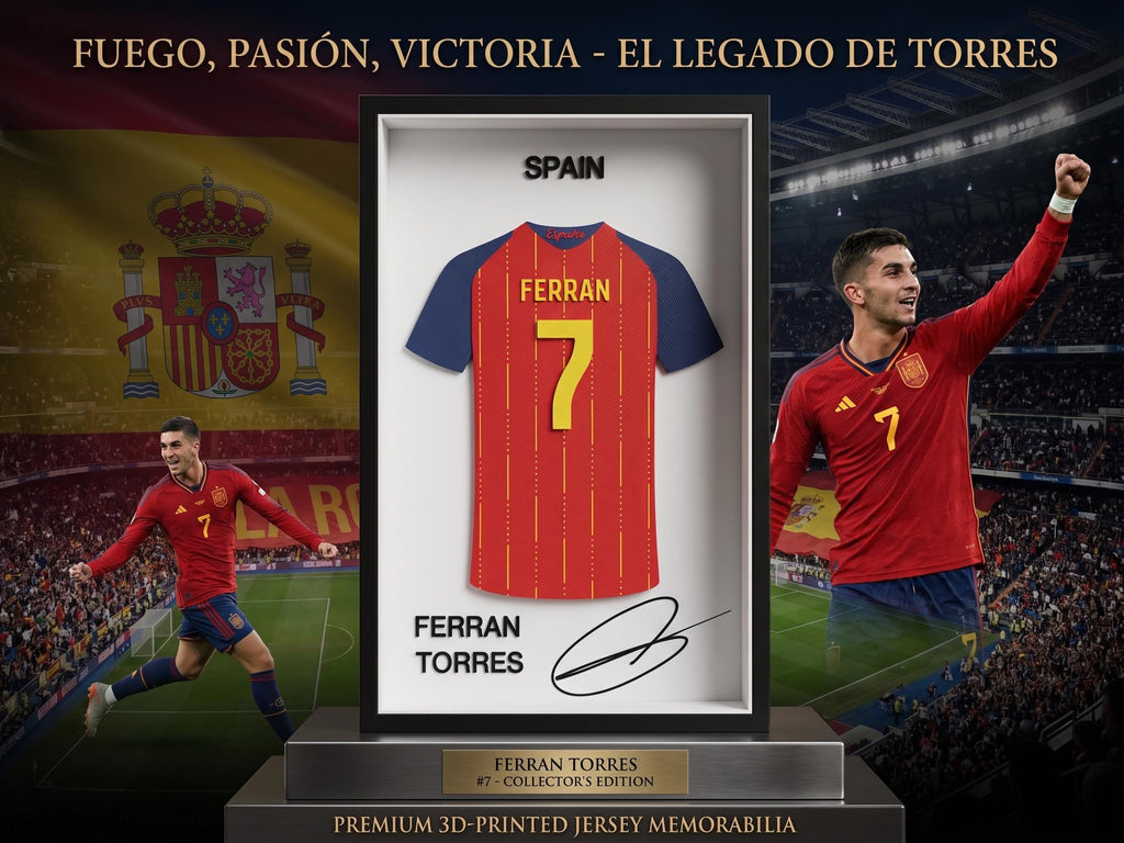 Ferran Torres Spain 3D Printed Jersey Shadow Box | 2026 World Cup Game Winning Goal Scorer Art | Soccer Desk & Wall Decor | Dorm Room