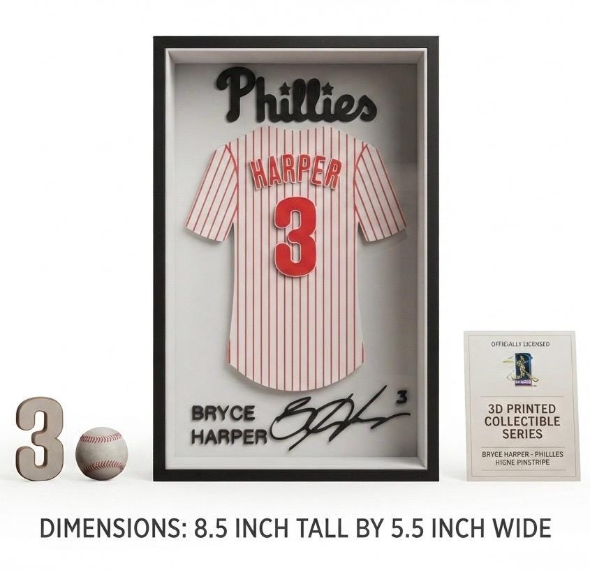 Bryce Harper Phillies Jersey Shadow Box | 3D Printed MLB Desk Decor | Personalized Baseball Gift for Men | Phillies Fan Wall Art