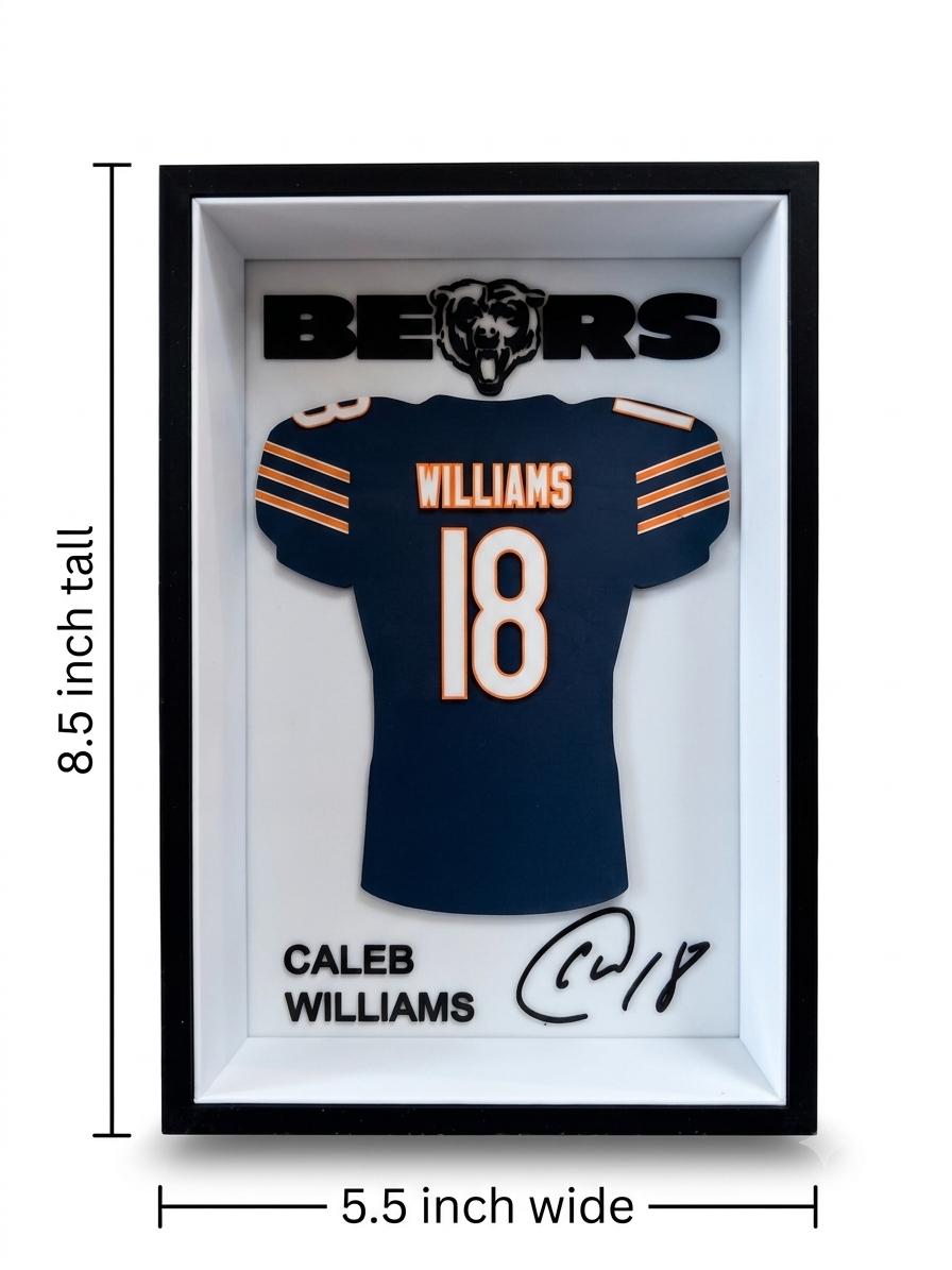 Caleb Williams Chicago Bears #18 3D Printed Jersey Shadowbox Frame | Custom Football Fan Memorabilia | Man Cave Sports Decor Gift