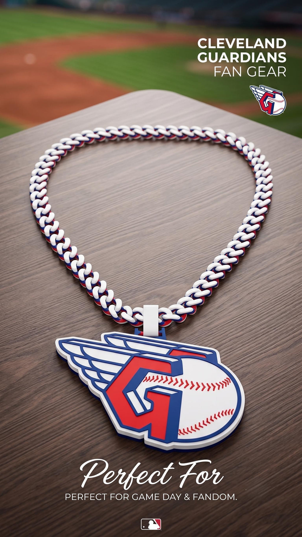 Cleveland Guardians Fan Chain Necklace, 3D Printed Baseball Pendant, Guardians MLB Chain, Cleveland Baseball Gift, 34 Inch Chain