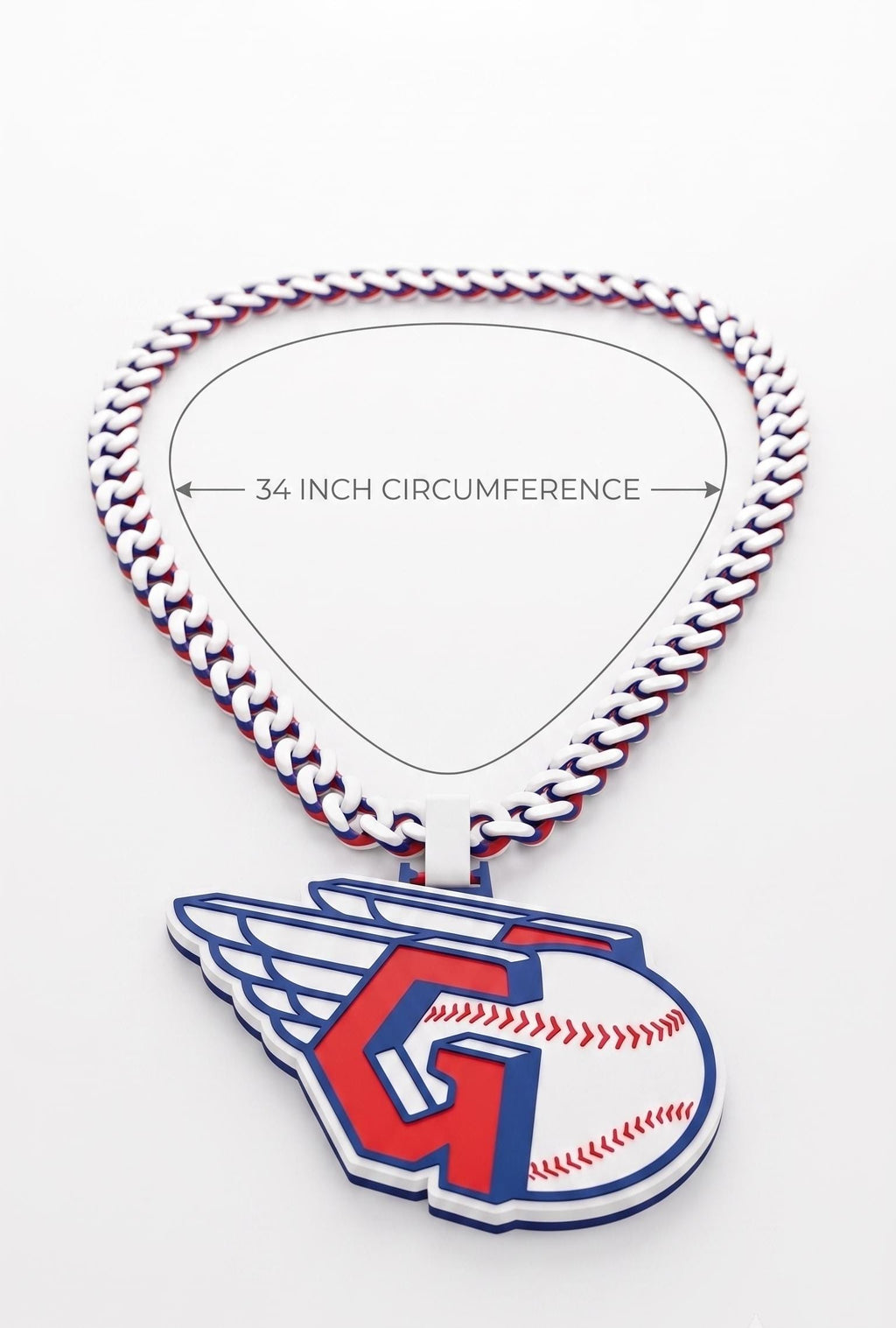 Cleveland Guardians Fan Chain Necklace, 3D Printed Baseball Pendant, Guardians MLB Chain, Cleveland Baseball Gift, 34 Inch Chain
