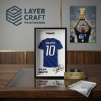 Kylian Mbappe France 3D Printed Jersey Frame – Premium Layered Football Wall Art, France Soccer Fan Desk Decor, Compact 8.5" x 5.5" Display