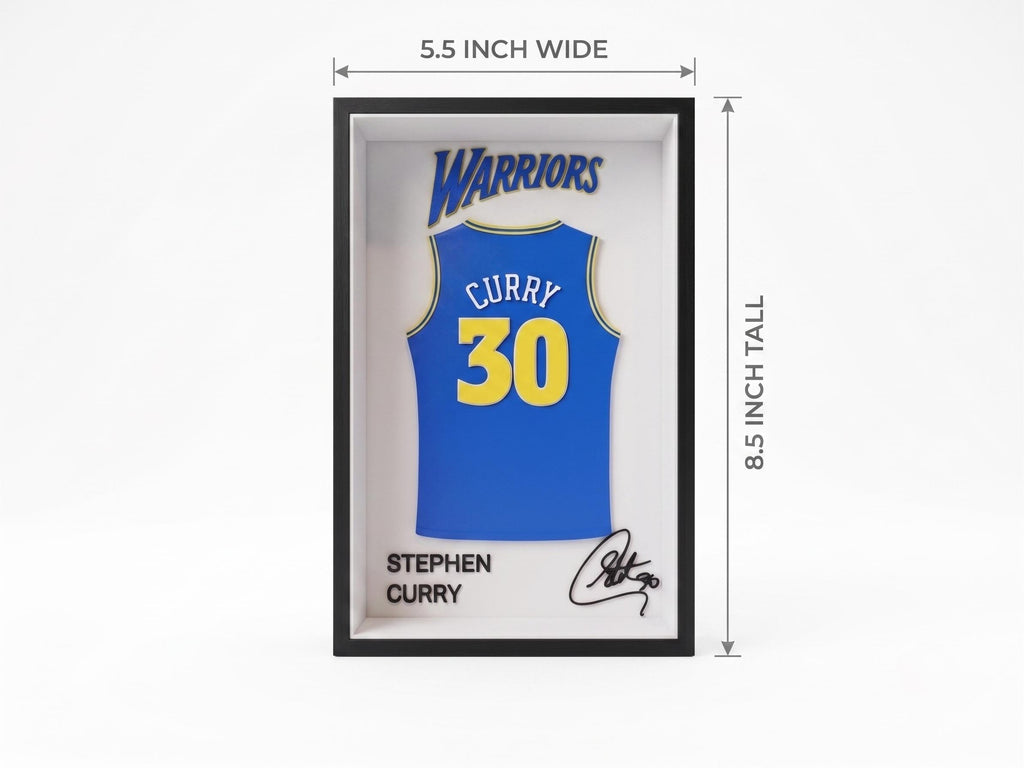 Steph Curry 3D Printed Jersey Shadow Box | Golden State Warriors NBA Basketball Decor | Sports Desk & Shelf Art | Gift for Warriors Fan
