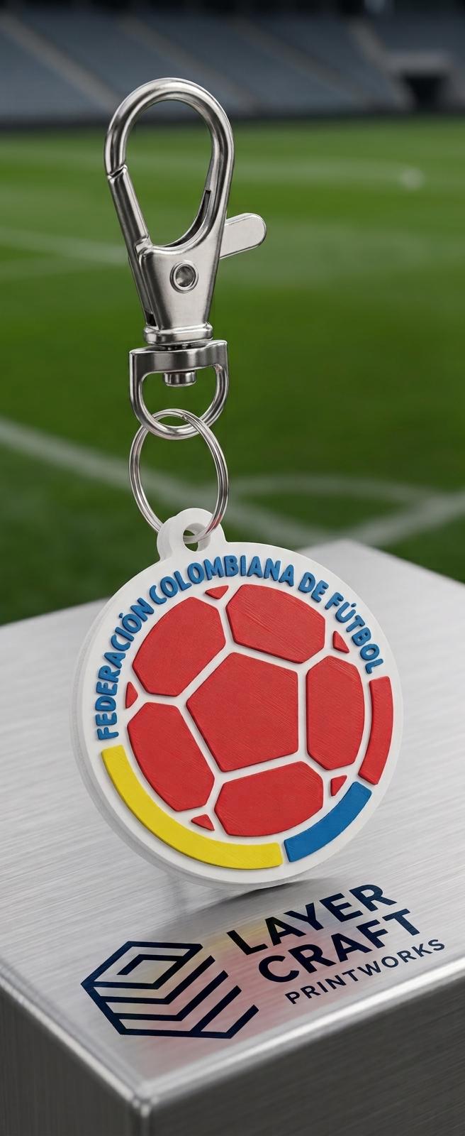 Colombia World Cup Soccer Keychain, FCF Federación Colombiana de Fútbol Crest Keyring, Tricolor Soccer Ball Fob, 3D Printed Fandom Gift