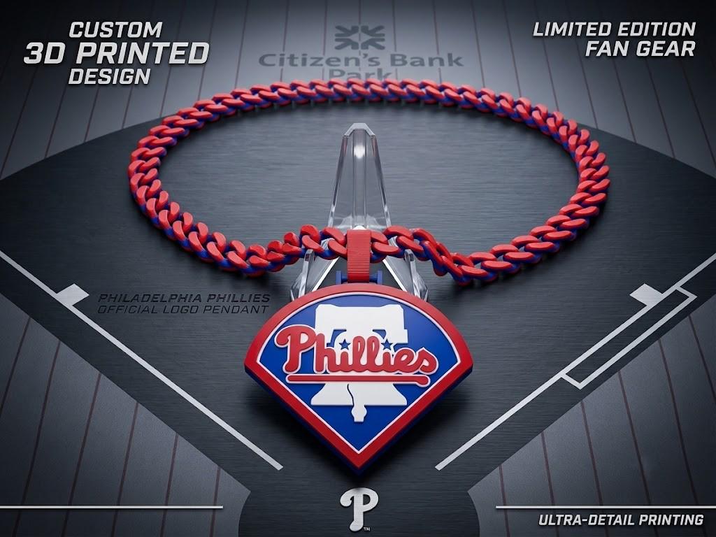 Philadelphia Phillies Chain Necklace | 3D Printed 34-Inch Game Day Phanatic Fan Gear | Citizens Bank Park Tailgate | MLB Logo Pendant