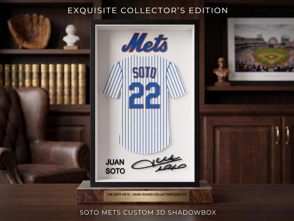 Juan Soto Shadow Box, NY Mets 3D Printed Baseball Jersey, New York Mets Desk Decor, MLB Sports Memorabilia Art, Unique Baseball Gift
