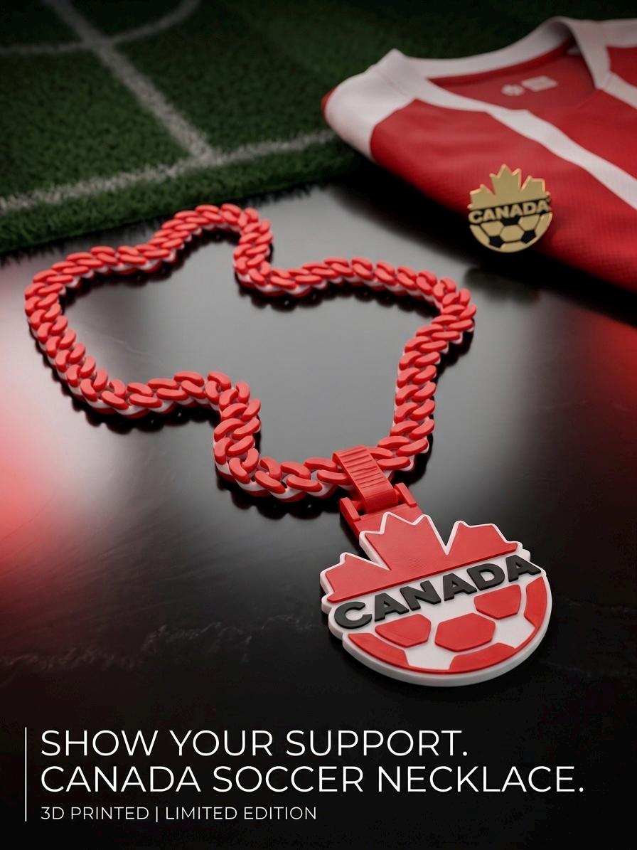 Canada Soccer 3D Printed Necklace & Pendant – Red White Football Chain – Handmade Fan Jewelry – Limited Edition Gift – World Cup Décor