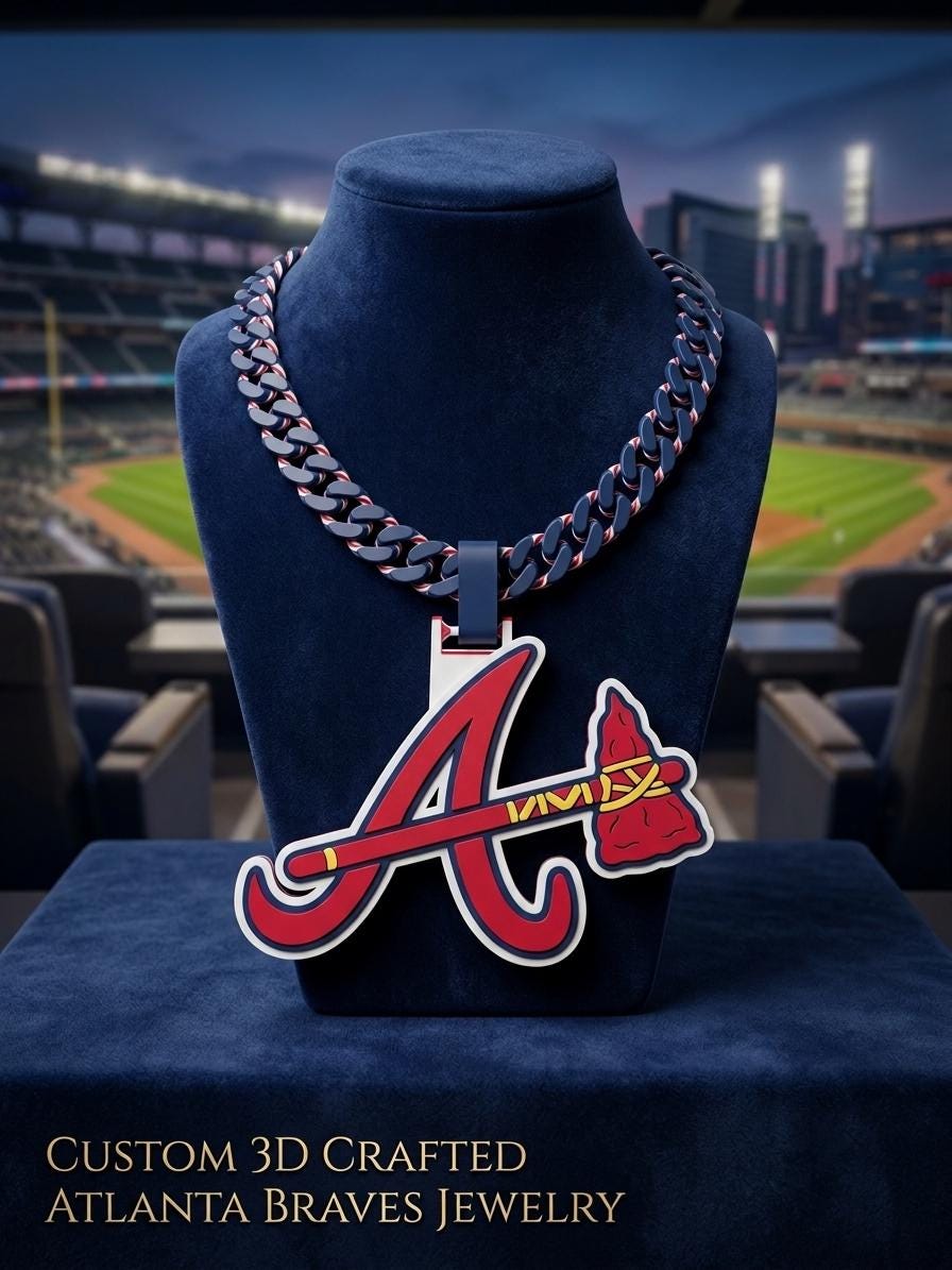 Atlanta Braves Necklace 3D Printed Tomahawk Chain | Oversized Sports Fan Chain Turnover Necklace | Atlanta Baseball Gift For Him Men 34"