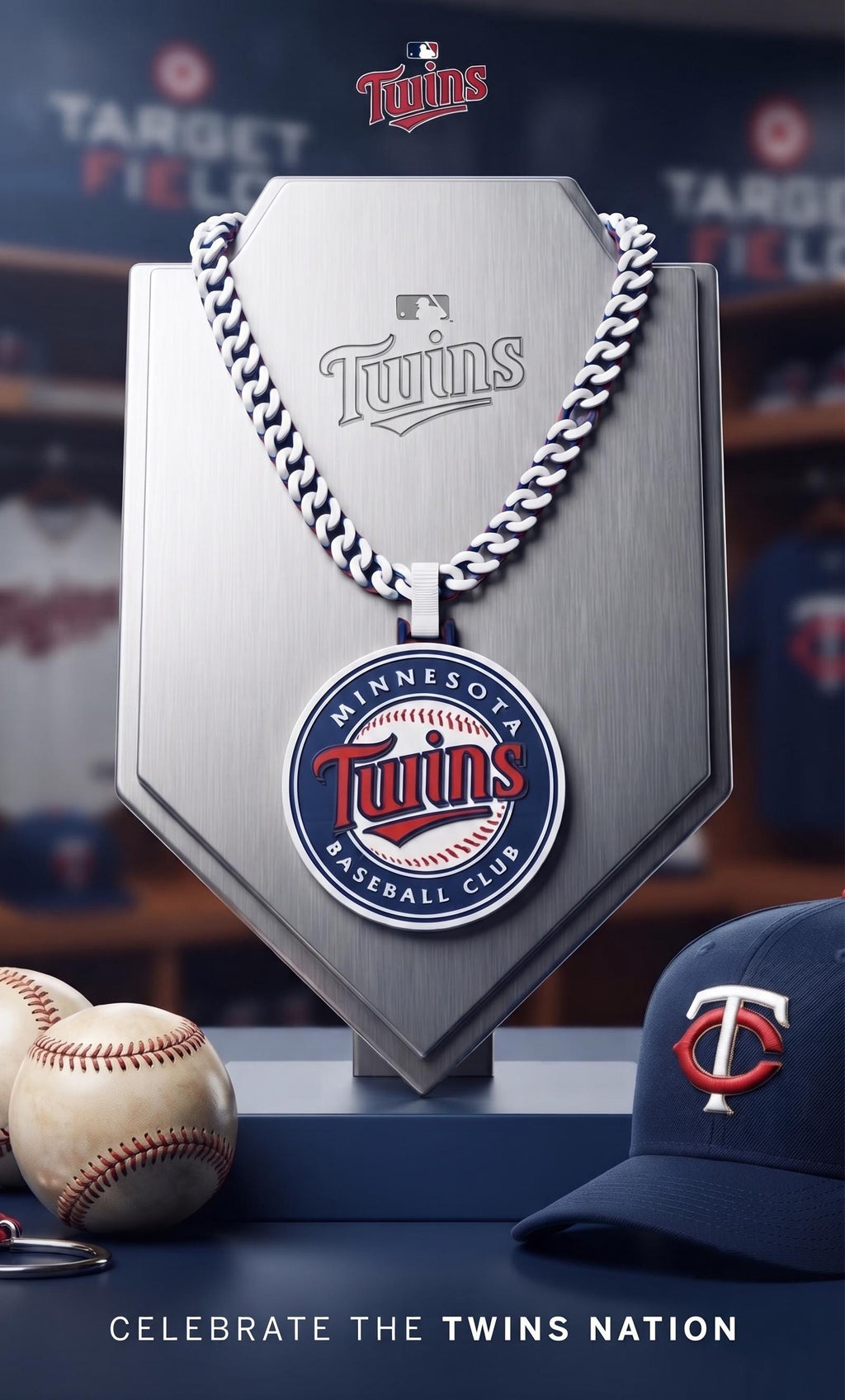 Minnesota Twins 3D Printed Necklace, MLB Fan Gear, Baseball Pendant Jewelry, Custom Sports Chain, Twins Baseball Gift, MLB Team Accessory