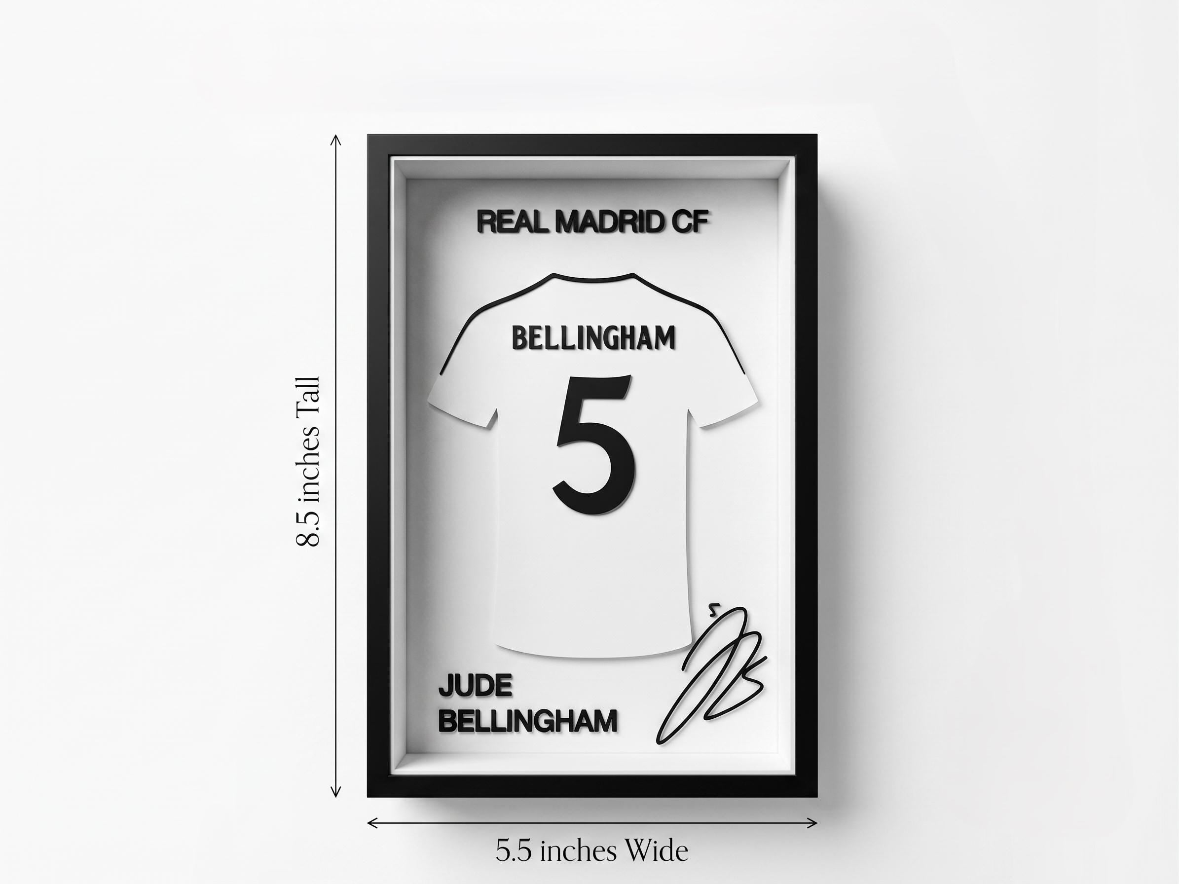 Jude Bellingham Real Madrid #5 Jersey Shadow Box - 3D Printed Desk, Shelf, Wall Decor - Back to School Dorm Room Gift for Soccer Fans