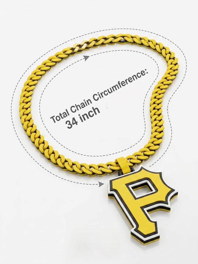 Pittsburgh Baseball Chain Necklace - 3D Printed MLB Cuban Link with P Pendant, 34 Inch Game Day Fan Gear, Pirates Sports Gift