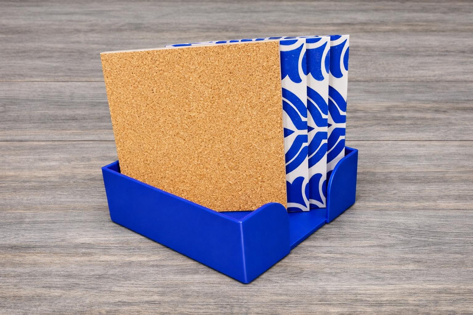 Portuguese Azulejo 3D Printed Coaster Set of 4 – Blue White Tile Pattern – Handmade Mediterranean Home Decor Gift – Kitchen & Living Room