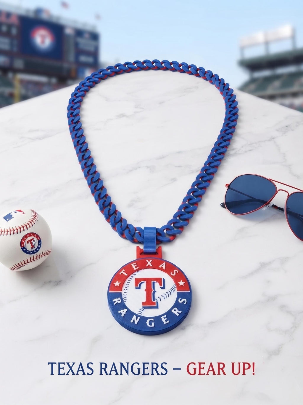 Texas Rangers Necklace - 3D Printed Fan Jewelry - Baseball Gift for Him or Her - Unique MLB Fan Gear - Game Day Accessory