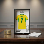 Vinicius Junior Brazil 3D Print Jersey Frame – Premium Layered Football Wall Art, Brazil Soccer Fan Desk Decor, Compact 8.5" x 5.5" Display