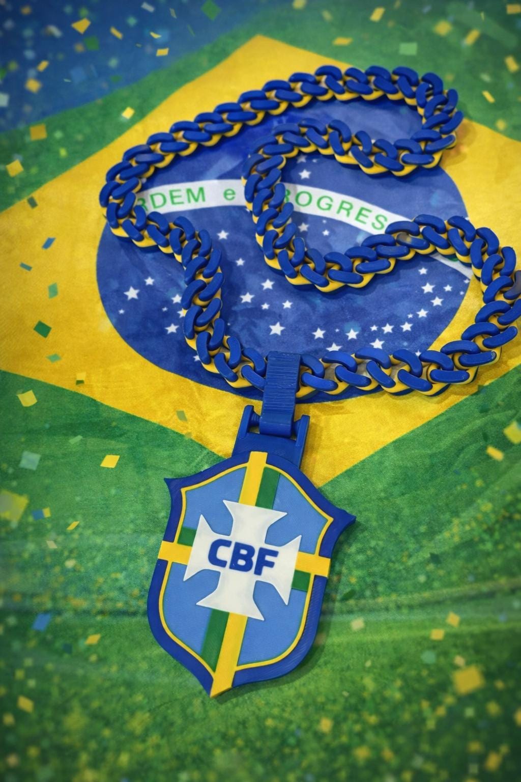Brazil CBF 3D Printed Necklace & Pendant – Blue Yellow Football Chain – Handmade Soccer Jewelry – Fan Gift Inspired by Neymar– Seleção