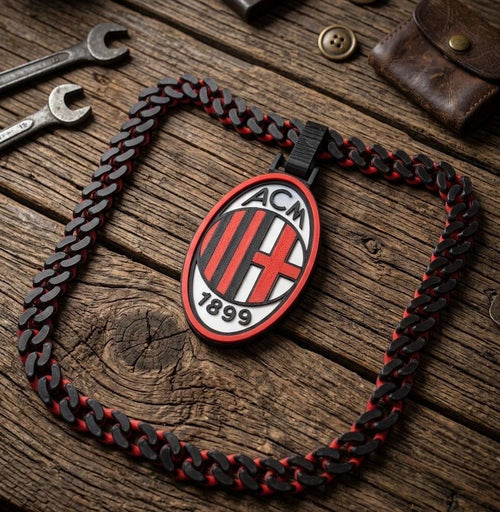 AC Milan Rossoneri 3D Printed Necklace & Pendant – Red Black Football Chain – Handmade Soccer Jewelry – Fan Gift for Supporters – UCL