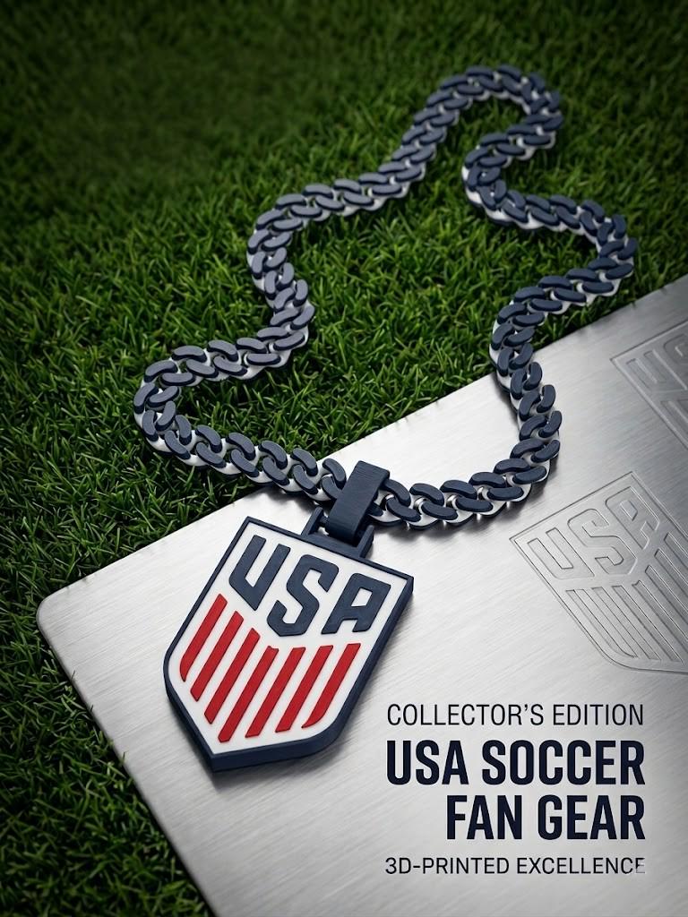3D Printed USA Soccer Pendant & Chain | USMNT Fan Necklace | Patriotic Gift | Collector’s Edition | Handmade Sports Jewelry | World Cup Gear