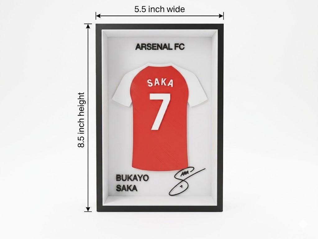 Arsenal Jersey Display • 3D Printed Saka & Rice Collectibles • Arsenal FC Gift • Football Desk Decor • Limited Edition Fan Memorabilia