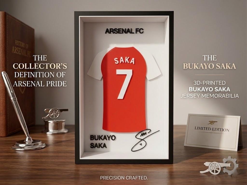 Arsenal Jersey Display • 3D Printed Saka & Rice Collectibles • Arsenal FC Gift • Football Desk Decor • Limited Edition Fan Memorabilia