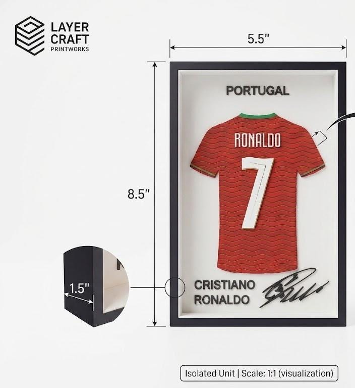 3D Printed Portugal Ronaldo Jersey Frame • CR7 Wall Art • Ronaldo Gift • Portugal Football Decor • 8.5x5.5 Collectible Display