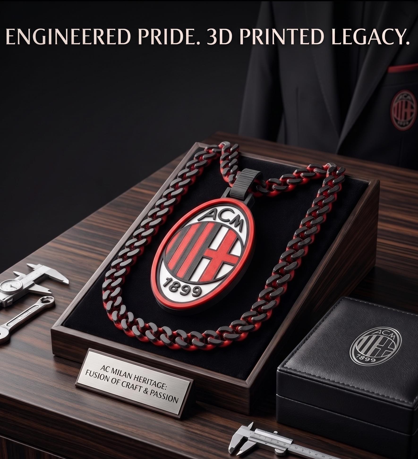AC Milan Rossoneri 3D Printed Necklace & Pendant – Red Black Football Chain – Handmade Soccer Jewelry – Fan Gift for Supporters – UCL