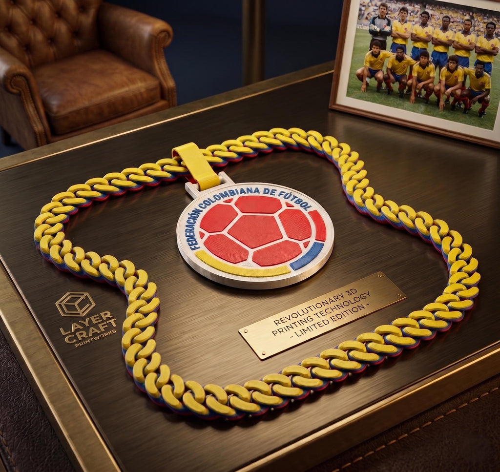 Colombia Necklace • 3D Printed Colombian Football Pendant • World Cup Jewelry • Colombia Gift • Fan Chain • Yellow Blue Red Pendant