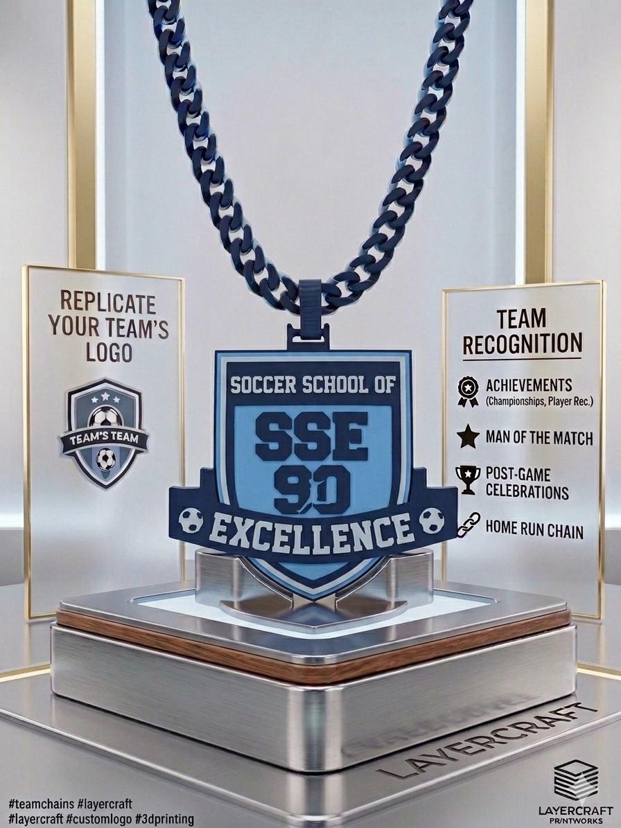 Custom 3D Printed with your Team Logo Pendant & Chain – Sports Award, MVP Gift, Player Recognition Necklace, Home run celebration, Coach