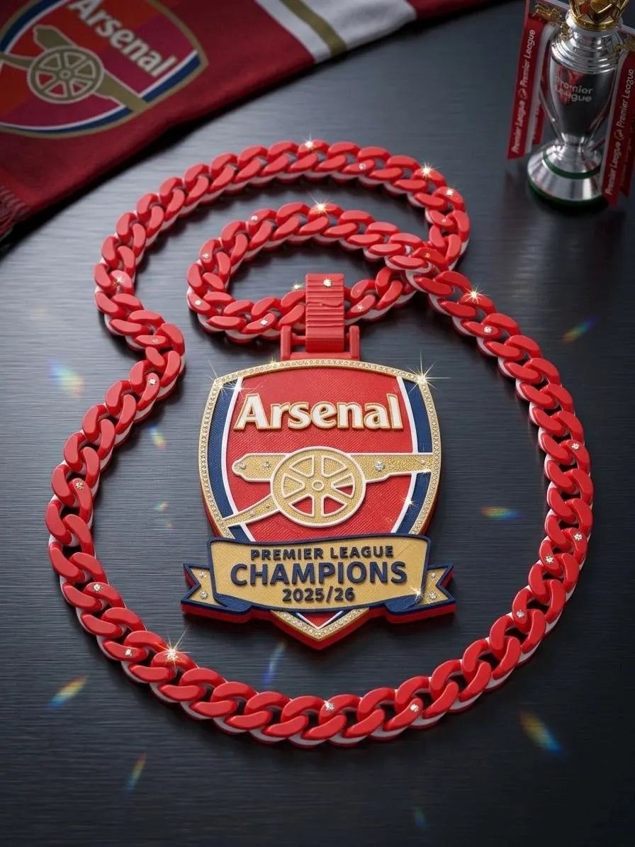 Arsenal Fan Necklace – 3D Printed Premier League Champions 2025/26 Pendant – Red Chain Football Gift - Gunners COYG
