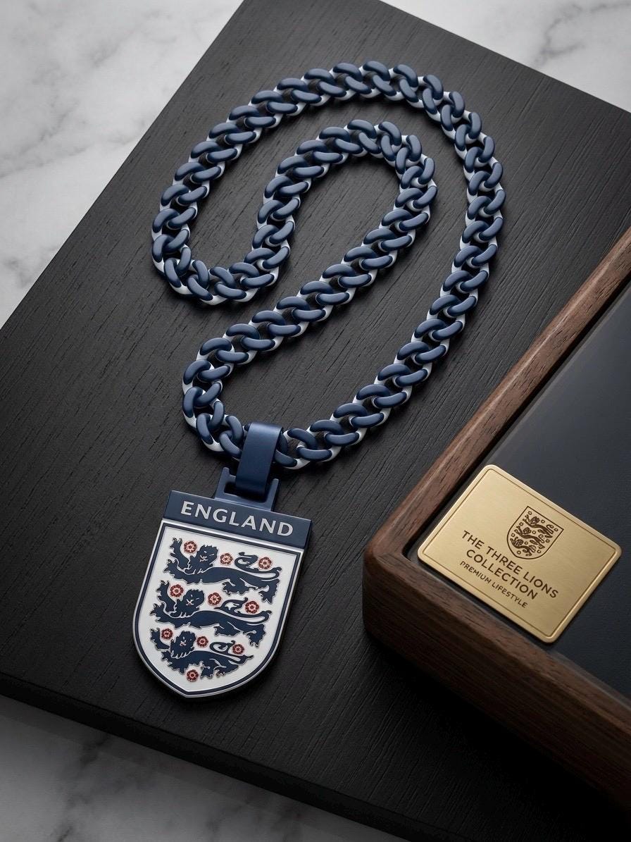 England Necklace – Three Lions Fan Pendant, Lightweight Gift for Football Supporters, 3d printed Handmade Jewelry
